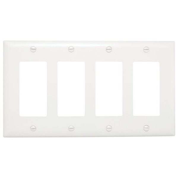 4-Gang Decora/GFCI Device Wall plate, Standard Size, Thermoplastic Nylon, Device Mount, White