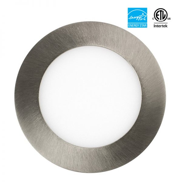 4in 9W 750LM LED Recessed Slim Pot Light with Junction box, Brush Nickel and Round Trim,  3cct CETL/Energy Star Listed