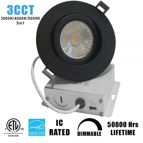 4″ LED Air Tight Gimbal / Directional 3Way CCT (White / Black / Brush Nickel Trims) - Image 7