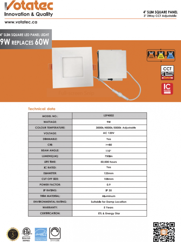 4″ Slim Square Panel 3way CCT - Round Back - White Trim - Image 5