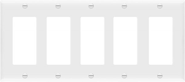 5 Gang Decora/GFCI Device Wall Plate, Standard Size, White