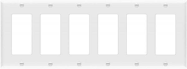 6 Gang Decora/GFCI Device Wall Plate, Standard Size, White