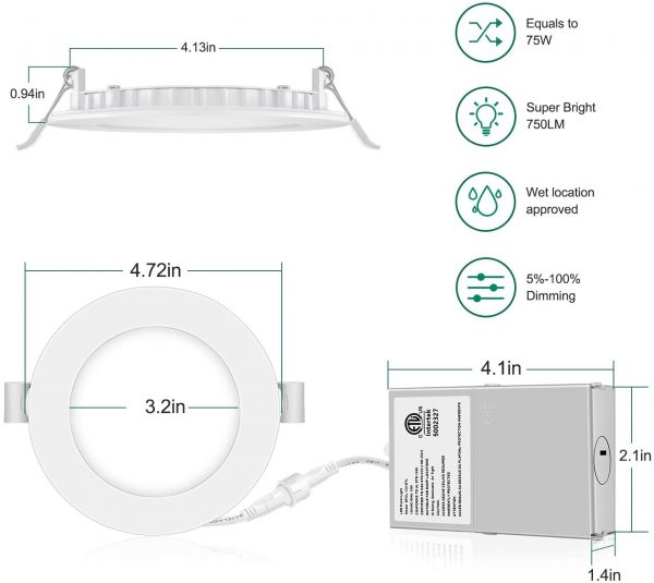 6 inch.  White LED Recessed Ceiling Light Trim at Selectable 5CCT (2700K-3000K-3500K-4000K-5000K) (1050 Lumens) - Image 3