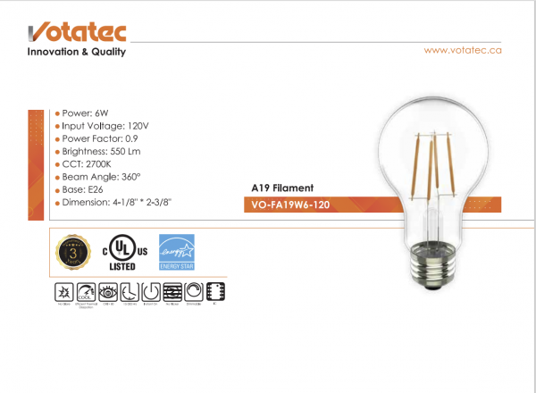 A19 Filament LED -6W - E26 - Image 2