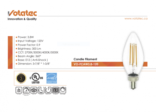 E12-LED Filament Candle -3.8w - Image 2