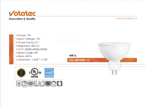 MR16 LED Bulb - 7W -12VDC - Image 2