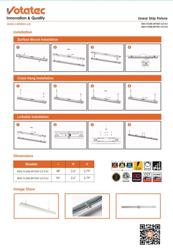 Votatec Linear Strip Fixture - CCT & Power Selectable - 4 ft - Image 3