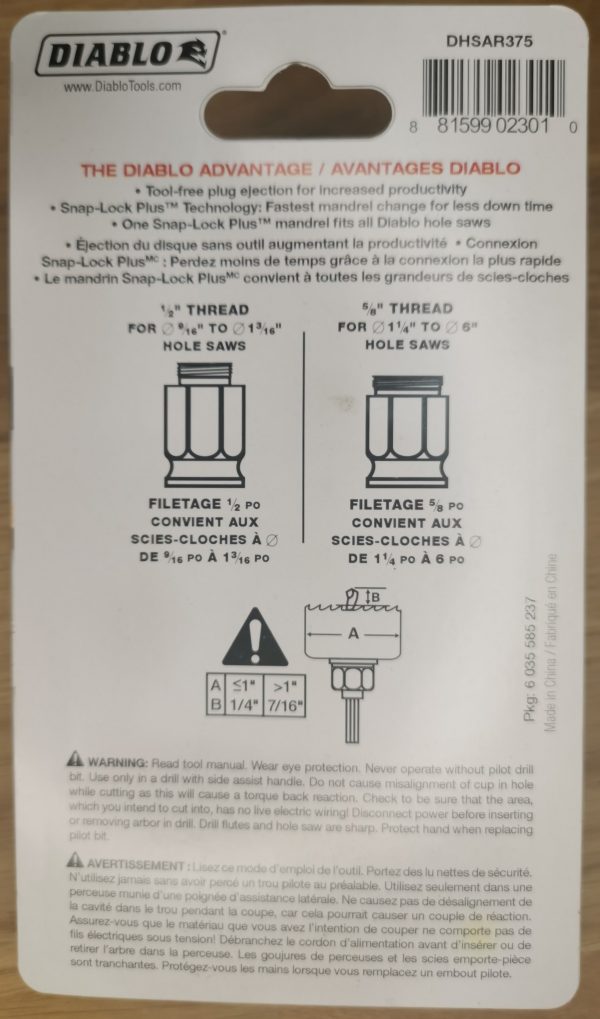 DIABLO Hole saw bit 3/8" HEX MANDREL | DHSAR375 - Image 2